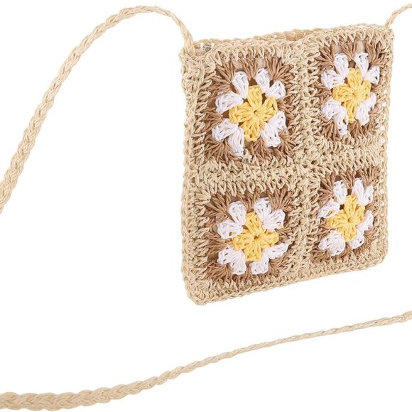 Women Straw Crossbody Bag Beach Purse Handmade Woven Shoulder Bag Boho Crochet P - Picture 5 of 7